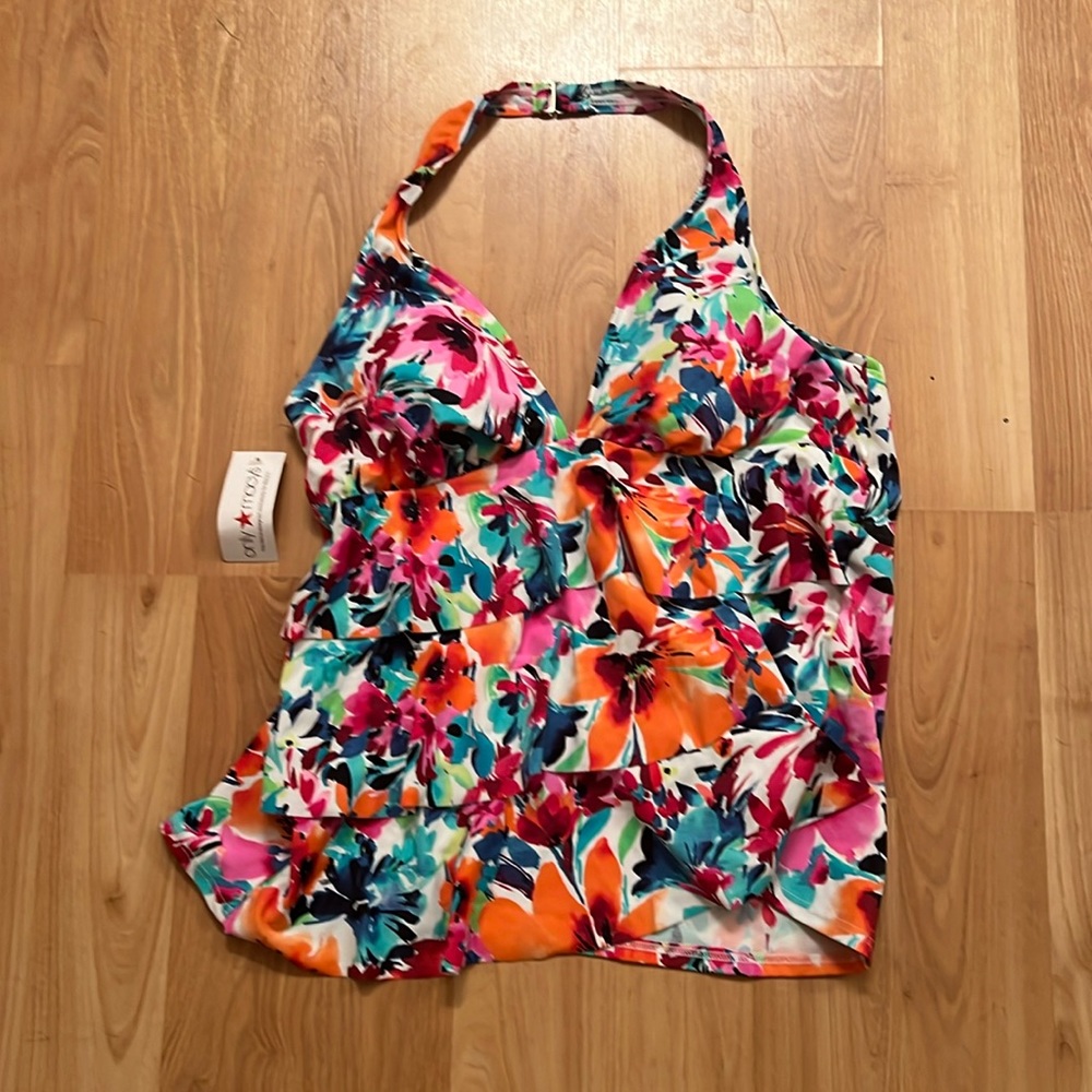 NWT Macys ruffle halter swim top. Size 18